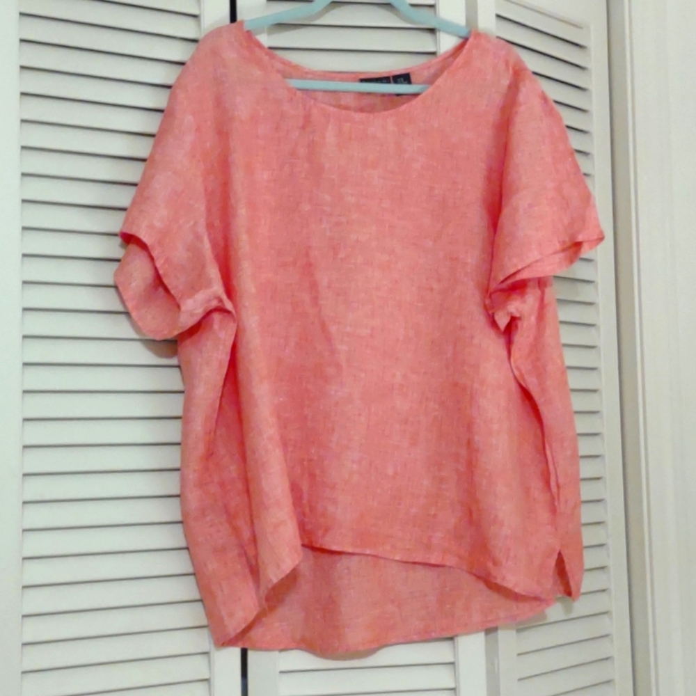 2x/3x Tahari coral linen top